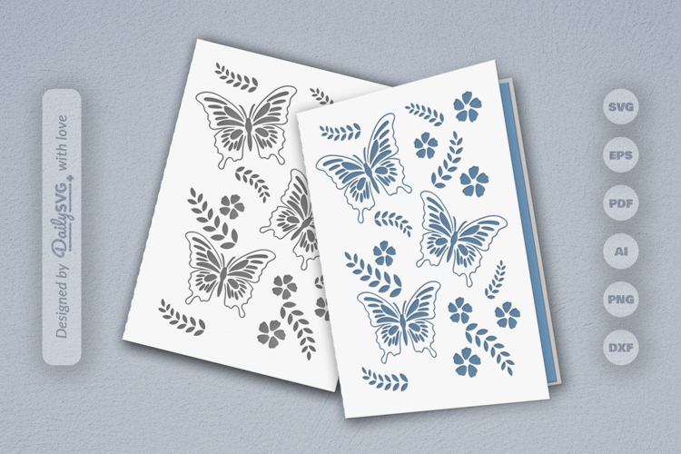 Butterfly Floral Folk Art Greeting Card SVG