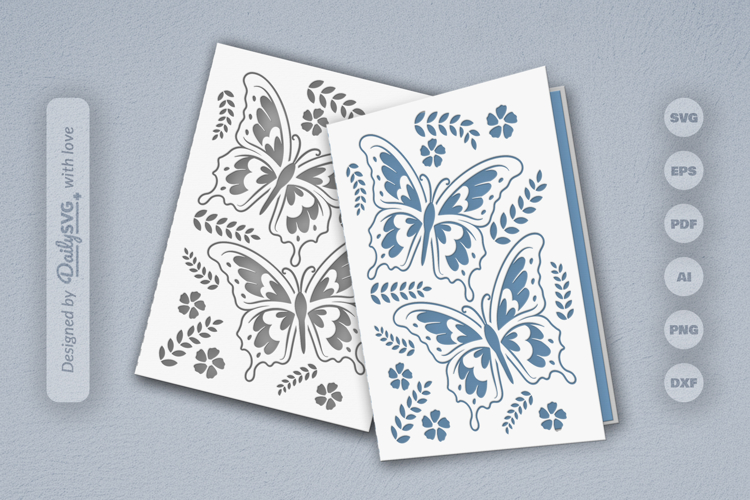 Butterfly Floral Folk Art Greeting Card SVG