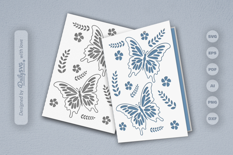 Butterfly Floral Folk Art Greeting Card SVG