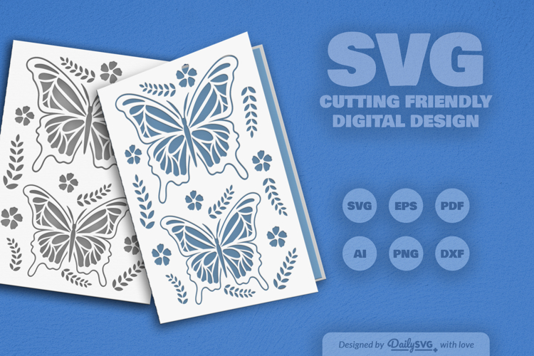 Butterfly Floral Folk Art Greeting Card SVG