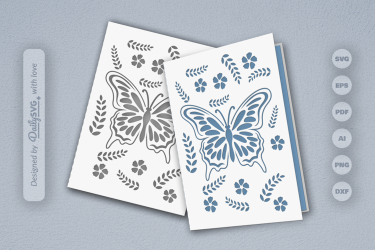 Butterfly Floral Folk Art Greeting Card SVG