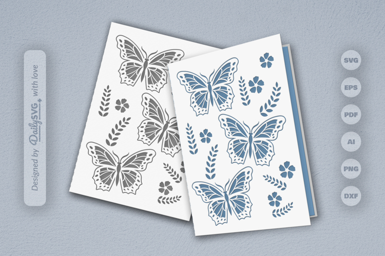 Butterfly Floral Folk Art Greeting Card SVG