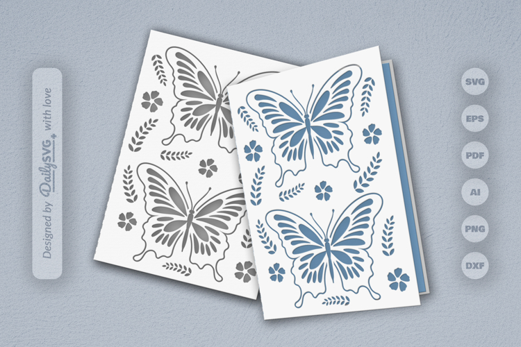 Butterfly Floral Folk Art Greeting Card SVG