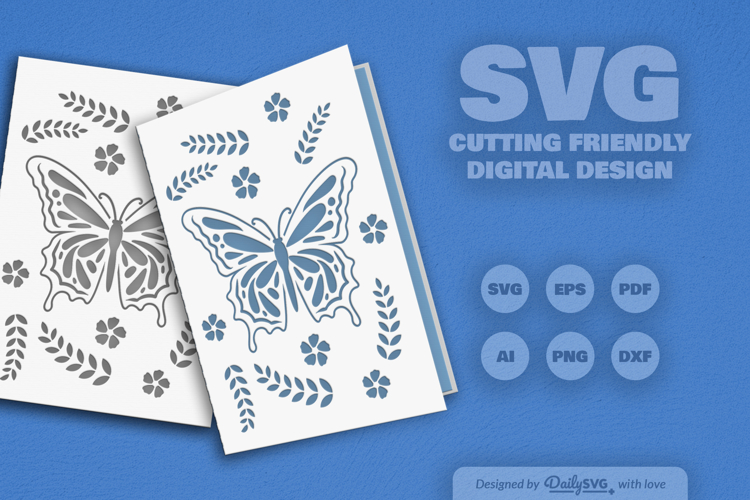 Butterfly Floral Folk Art Greeting Card SVG