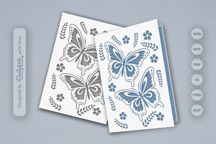 Butterfly Floral Folk Art Greeting Card SVG