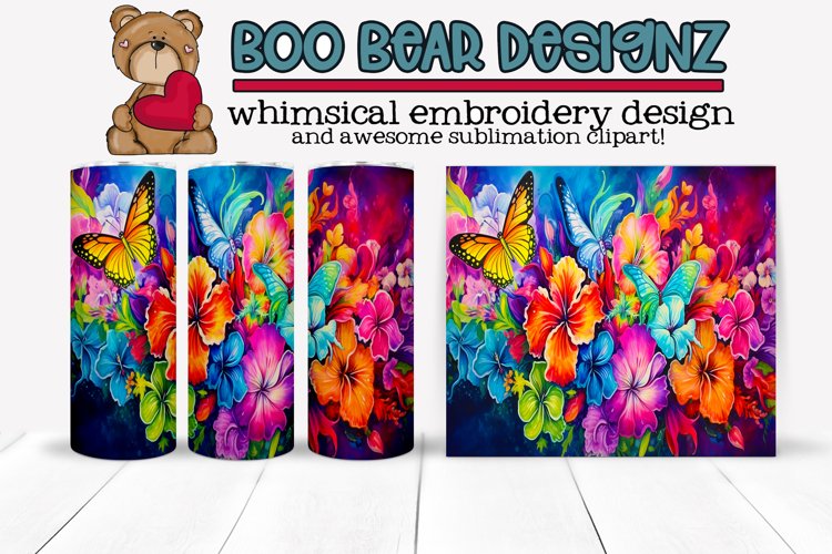 Vibrant Butterfly Sublimation tumbler design