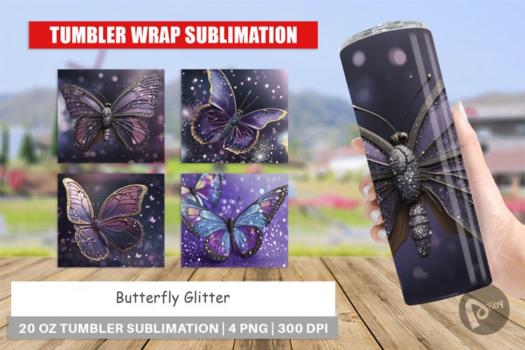 Tumbler Sublimation Wrap Butterfly Glitter