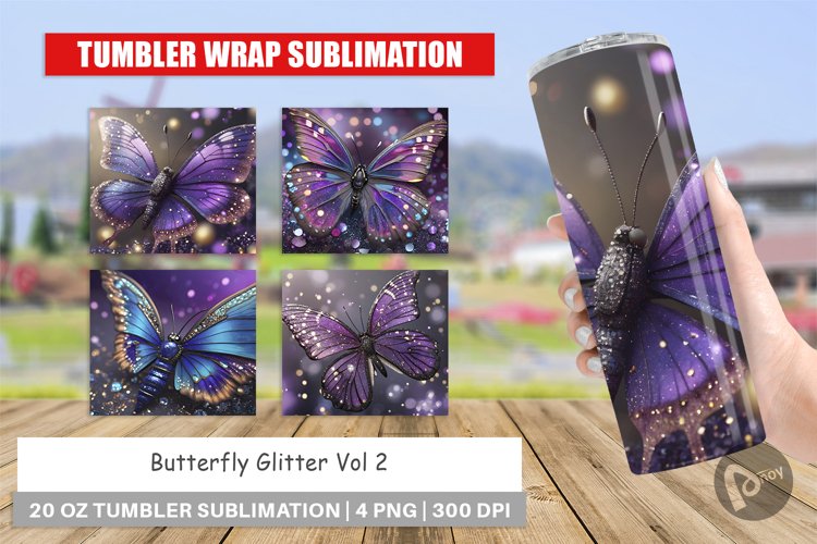 Tumbler Sublimation Wrap Butterfly Glitter