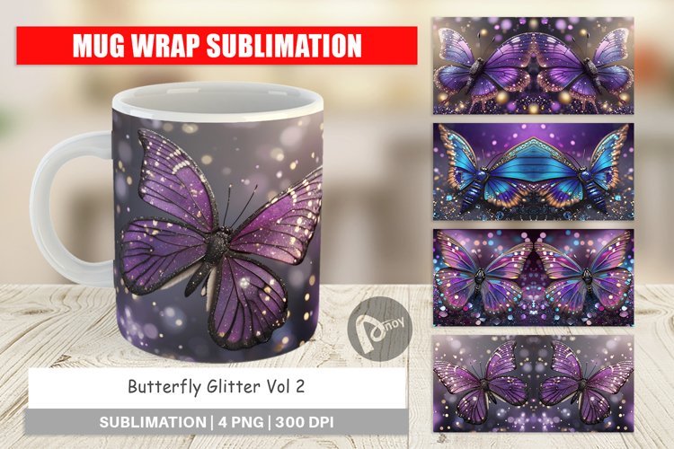 Mug Wrap Design Butterfly Glitter