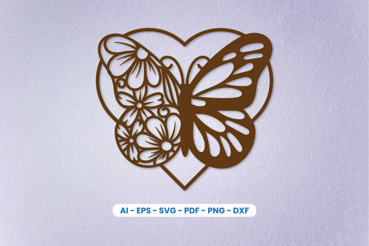 Butterfly Heart Floral SVG Laser Cut File