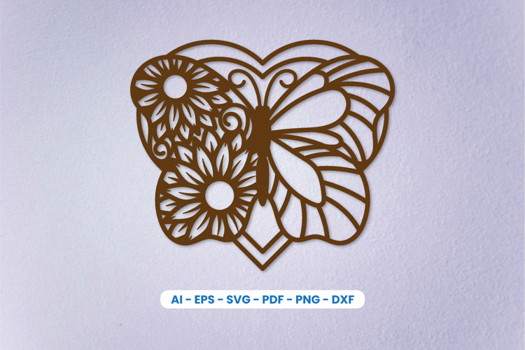 Butterfly Heart Floral SVG Laser Cut File