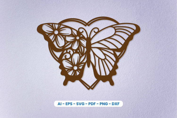 Butterfly Heart Floral SVG Laser Cut File