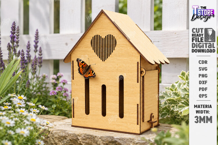 Wooden Butterfly House Laser Cut | Garden Decor | Mini House example image 1