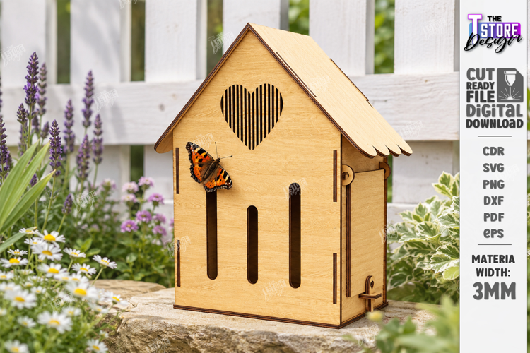 Wooden Butterfly House Laser Cut | Garden Decor | Mini House