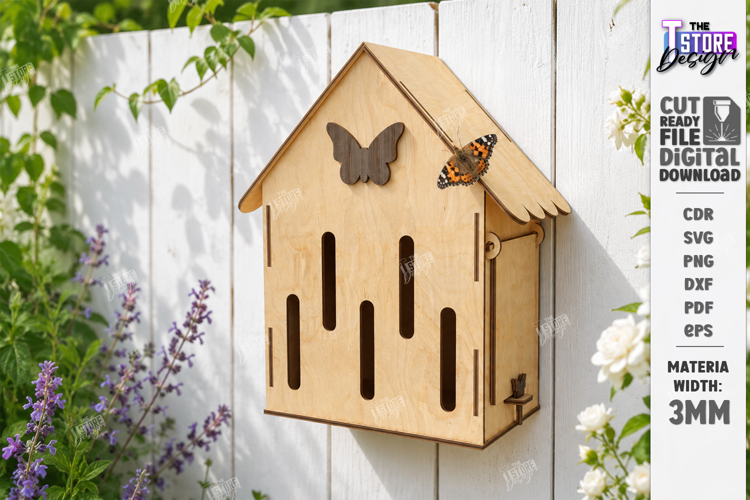 Wooden Butterfly House Laser Cut | Garden Decor | Mini House