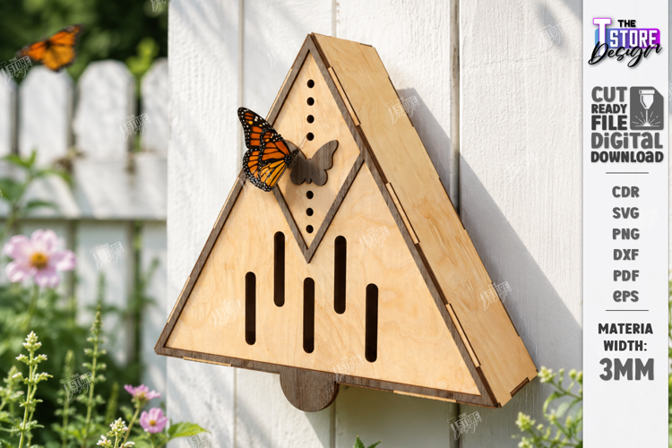 Wooden Butterfly House Laser Cut | Garden Decor | Mini House