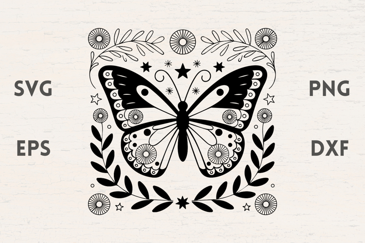 Floral Butterfly illustration with Traditional Flowers
