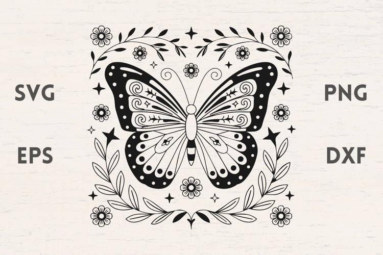 Floral Butterfly illustration with many Flowers