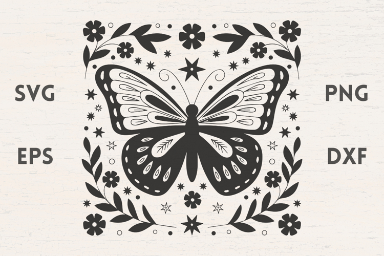 Butterfly illustration with Flowers and Leaves
