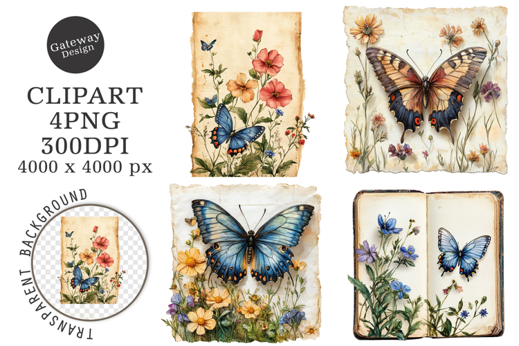 Butterfly Junk Journal Page PNG example image 1