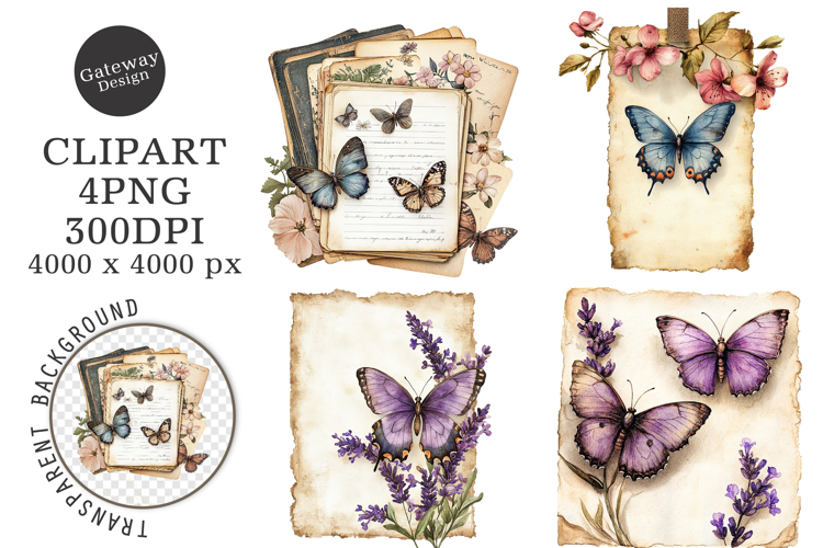 Butterfly Junk Journal Page PNG example image 1