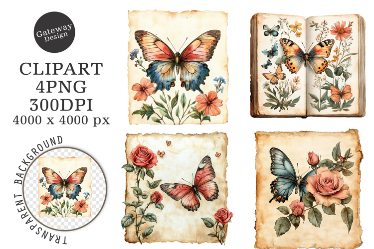 Butterfly Junk Journal Page PNG example image 1