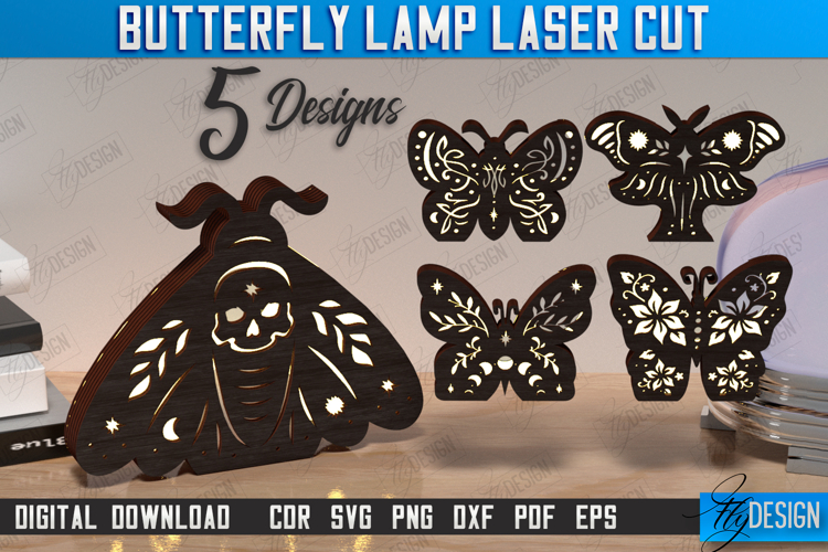 Butterfly Lamp Laser Cut Bundle, 3D Wooden Night Lights SVG