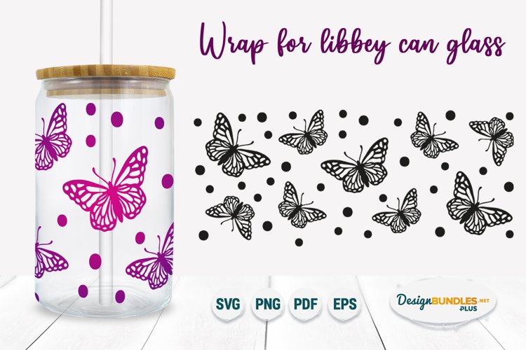 Butterfly wrap for Libbey can glass | Summer SVG template