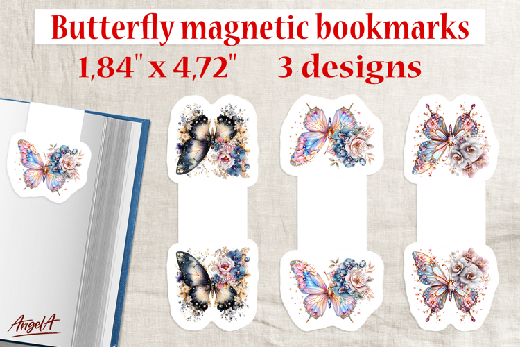 Butterfly bouquet of flowers magnetic bookmark Print and cut