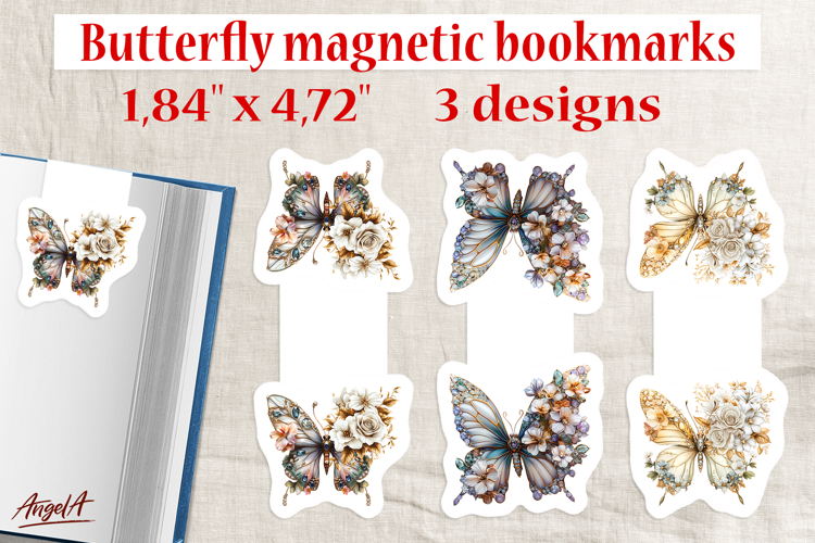 Butterfly bouquet of flowers magnetic bookmark Print and cut