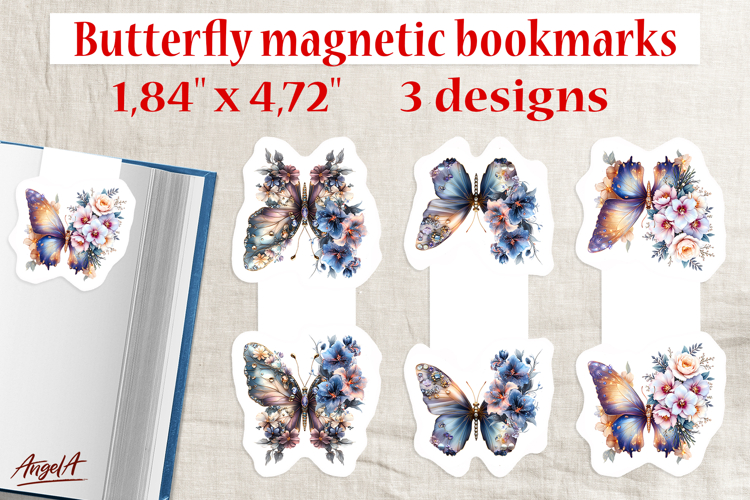Butterfly bouquet of flowers magnetic bookmark Print and cut