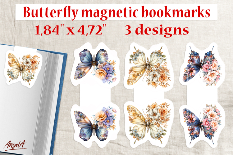 Butterfly magnetic bookmark bouquet of flowers Print and cut