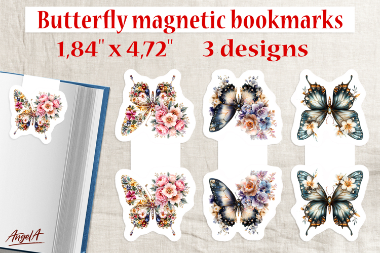 Butterfly magnetic bookmark Bouquet of flowers Print and cut