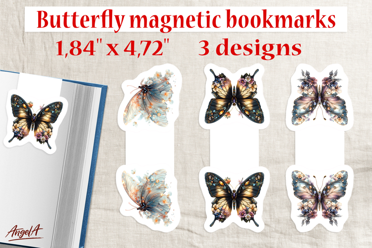 Floral butterfly magnetic bookmarks Print and cut PNG Gem