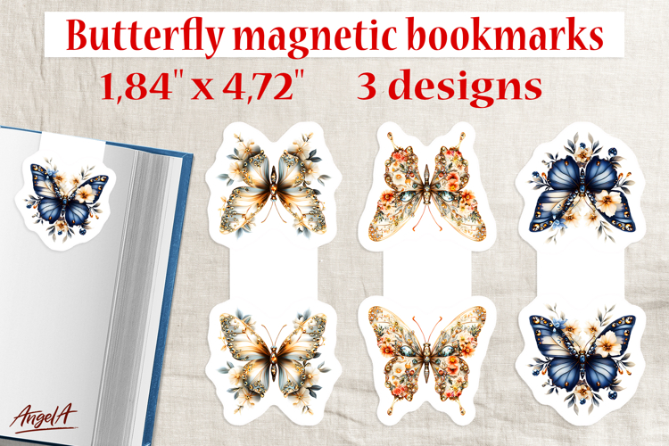 Floral butterfly with flowers magnetic bookmark PNG