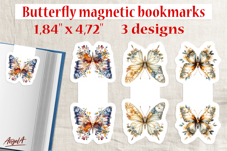 Floral butterfly with flowers magnetic bookmark PNG