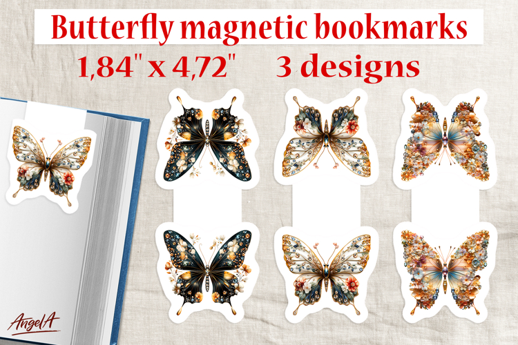 Beautiful Floral butterfly magnetic bookmark Print and cut