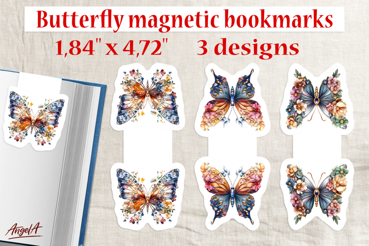 Floral butterfly magnetic bookmark Print and cut PNG
