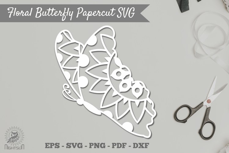 Butterfly Mandala Papercut SVG example image 1