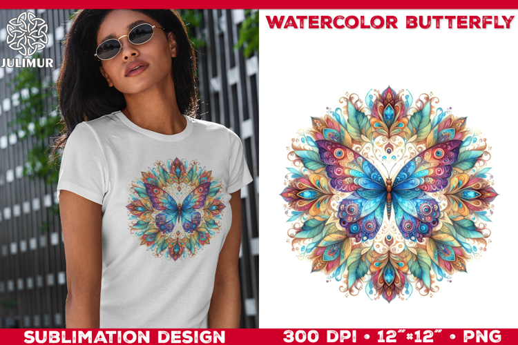 Watercolor Mandala Butterfly Sublimation Design for T-Shirts