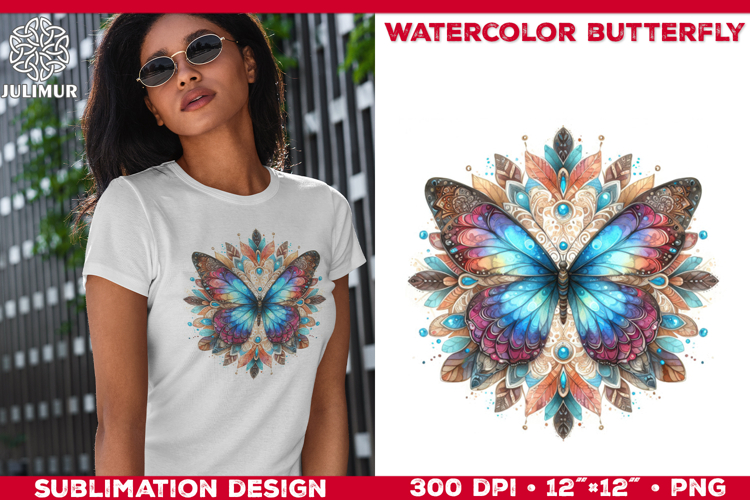 Watercolor Mandala Butterfly Sublimation Design for T-Shirts