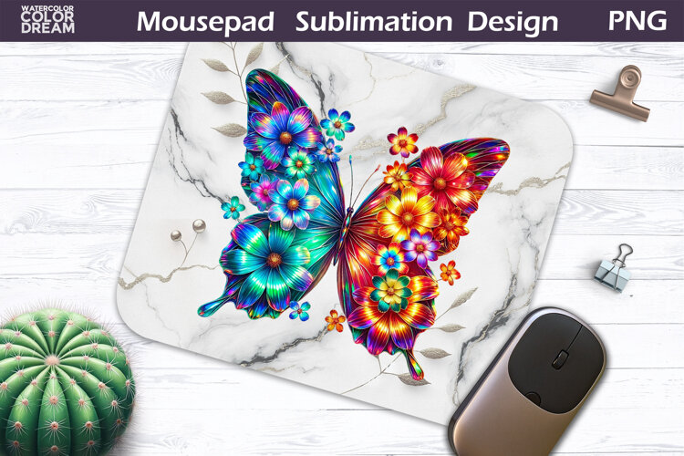 Butterfly Mousepad | Black And White Butterfly Sublimation example image 1