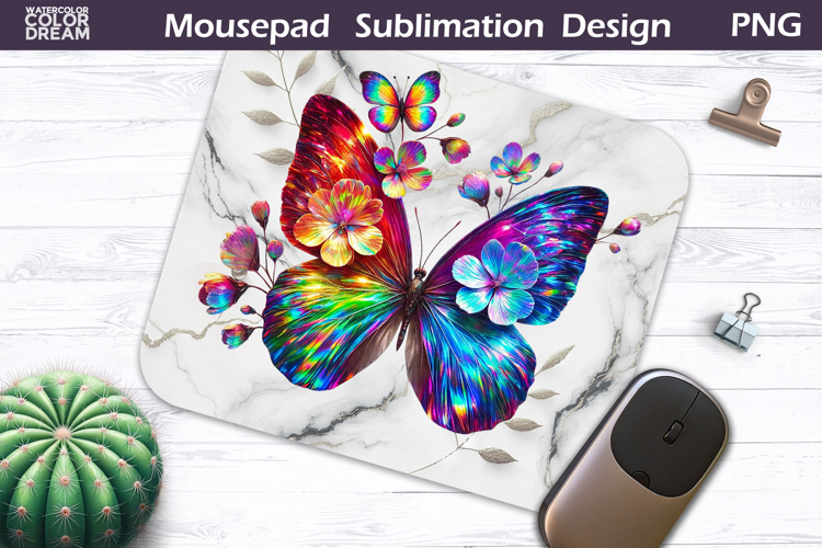 Butterfly Floral Mousepad | Holographic Butterfly Sublim