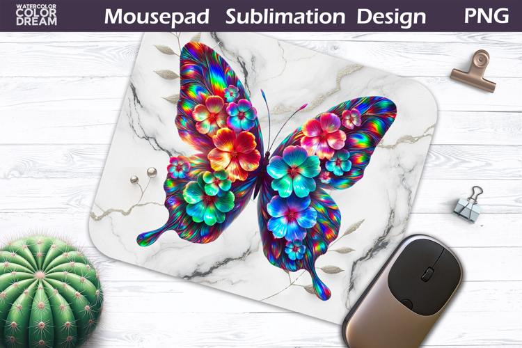 Butterfly Floral Mousepad | Holographic Butterfly Sublim