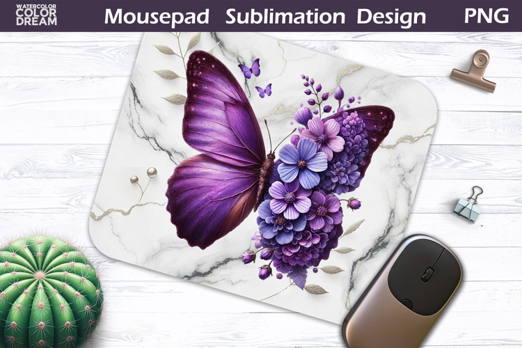 Butterfly Floral Mousepad | Purple Butterfly Sublimat