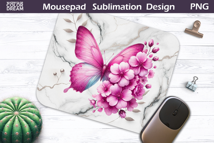 Butterfly Floral Mousepad | Pink Butterfly Sublimat