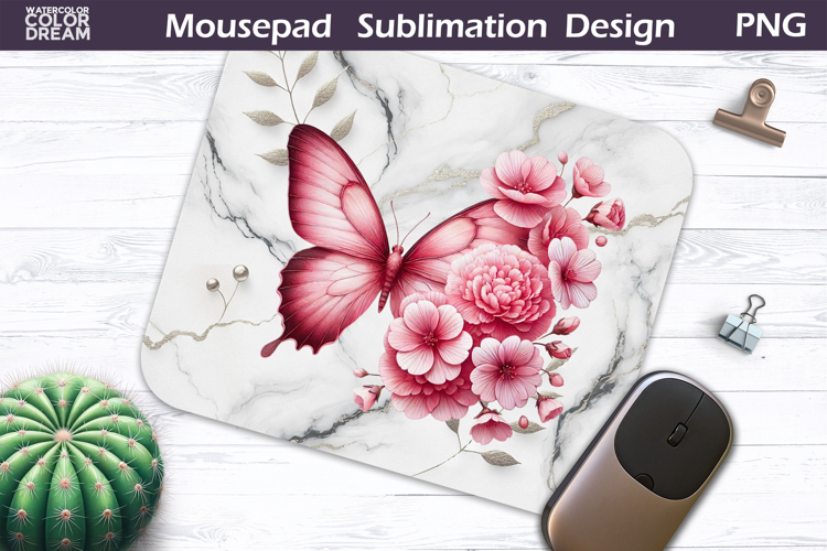 Butterfly Floral Mousepad | Pink Butterfly Sublimat