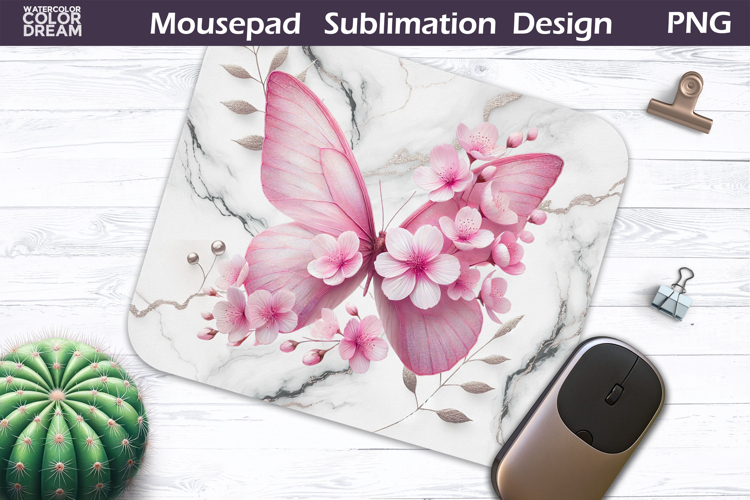 Butterfly Mousepad | Pink Pastel Butterfly Sublimation