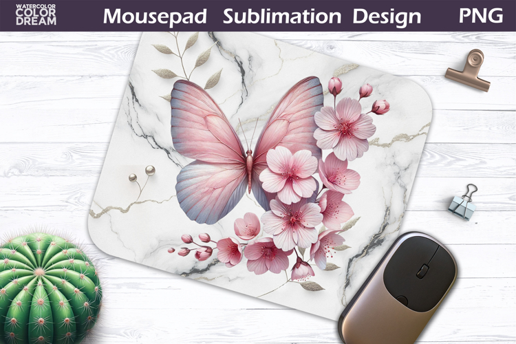 Butterfly Floral Mousepad | Pink Pastel Butterfly Sublimat