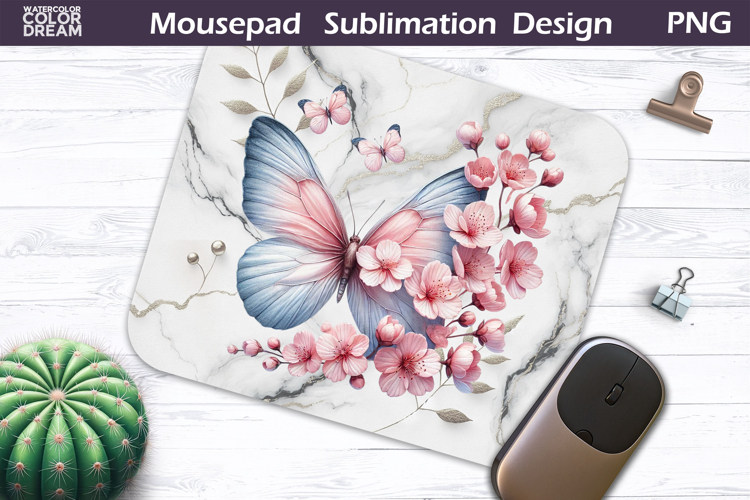 Butterfly Floral Mousepad | Pink Pastel Butterfly Sublimat